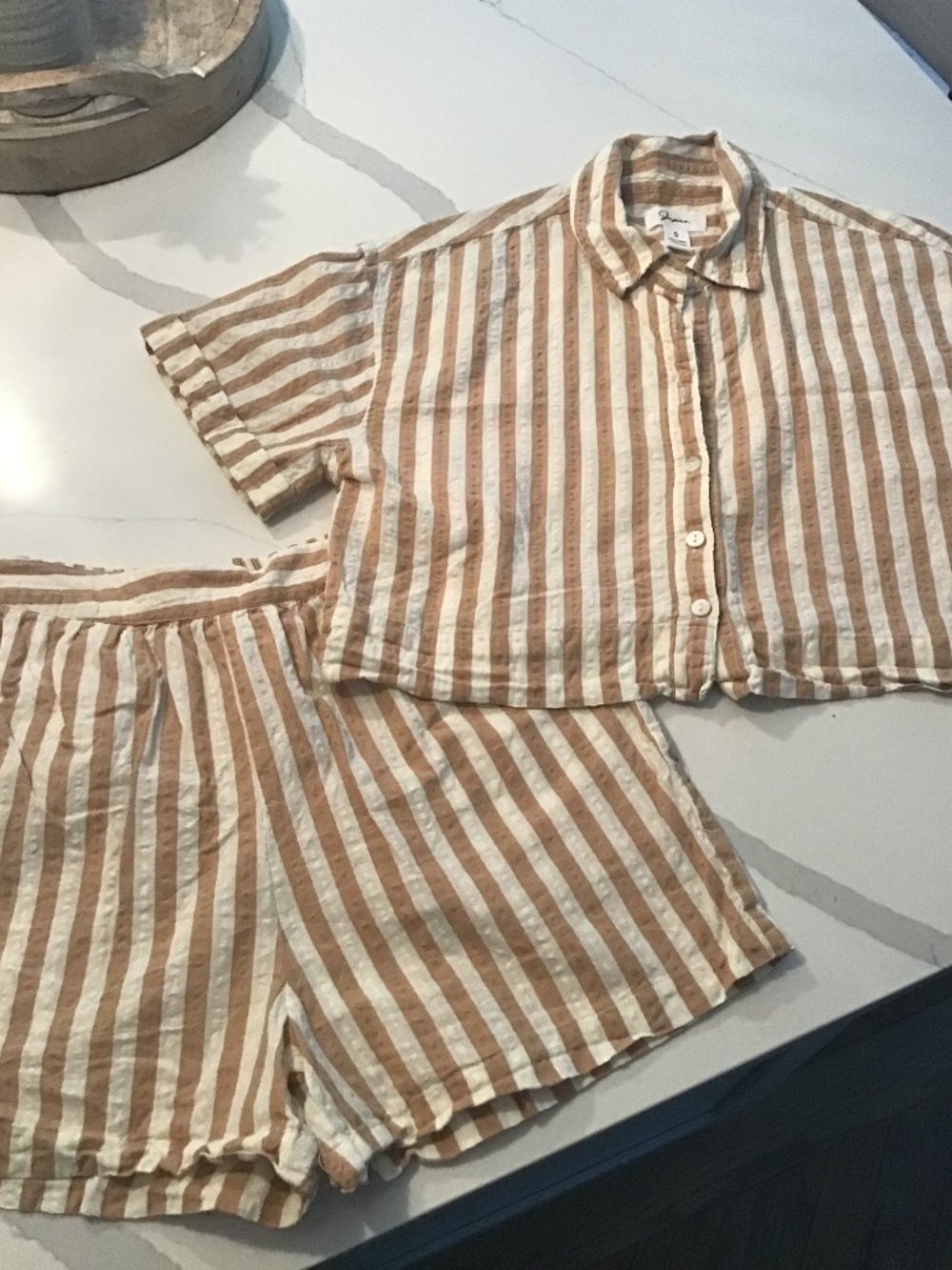 Japana 2 piece cotton short set Size Small , brown and white